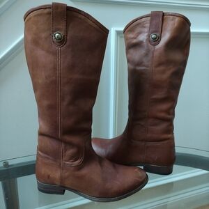 Frye Melissa Button Tall Cognac Leather Riding Boots Women's 8.5